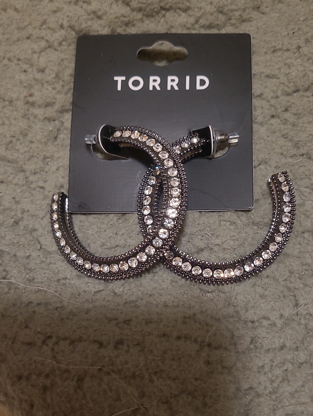 torrid Gunmetal Crystal Hoop Earrings Hemitite
